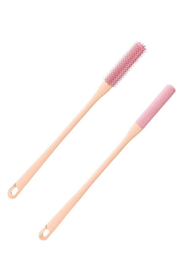 2 Pack Toe Cleaning Brush, Silicone Shower Foot Brush, Long Handle Soft Rubber Toe Cleaner, Shower Foot Brush, Anti-Itch Exfoliating Brush (Pink) - Image 1